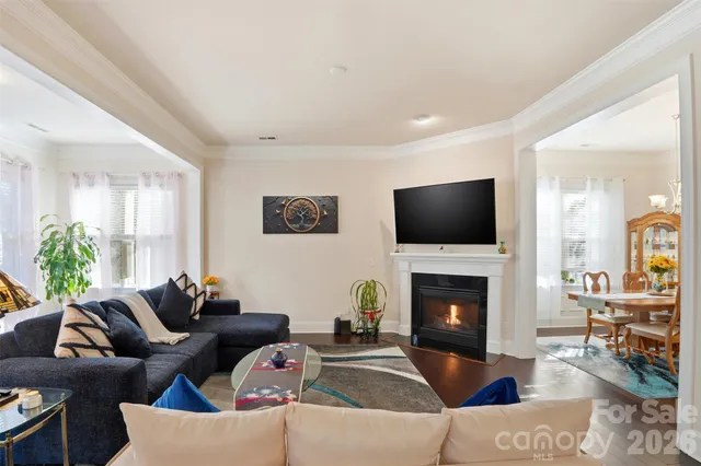 a living room with fireplace furniture and a flat screen tv