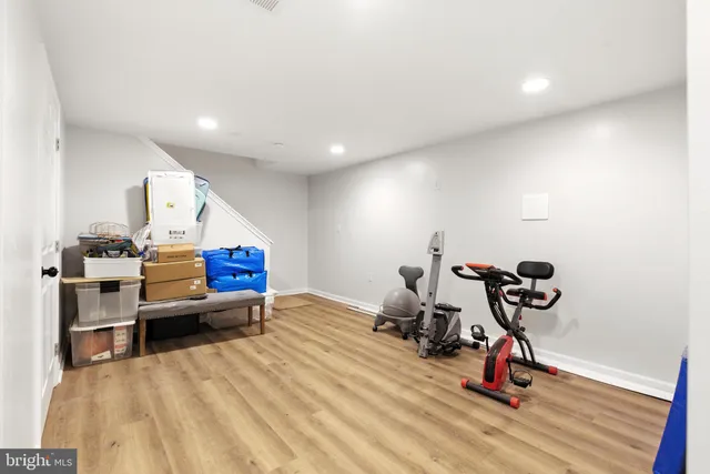 a view of a room with gym equipment