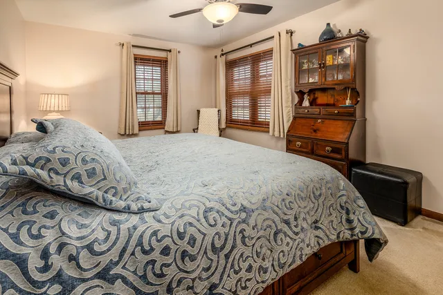 a bedroom with a bed and closet