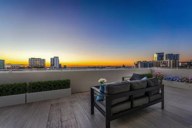 a view of a terrace with a bench