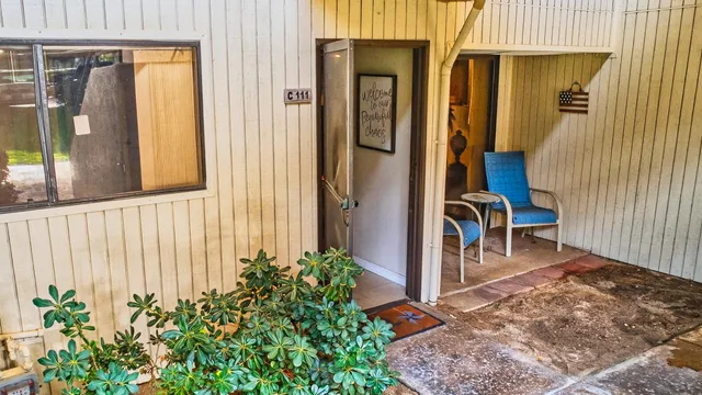 an entryway with a flower pot