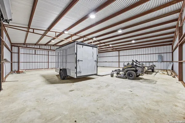 a view of a garage with storage