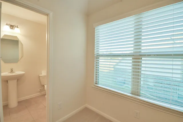 a view of a small space with a window