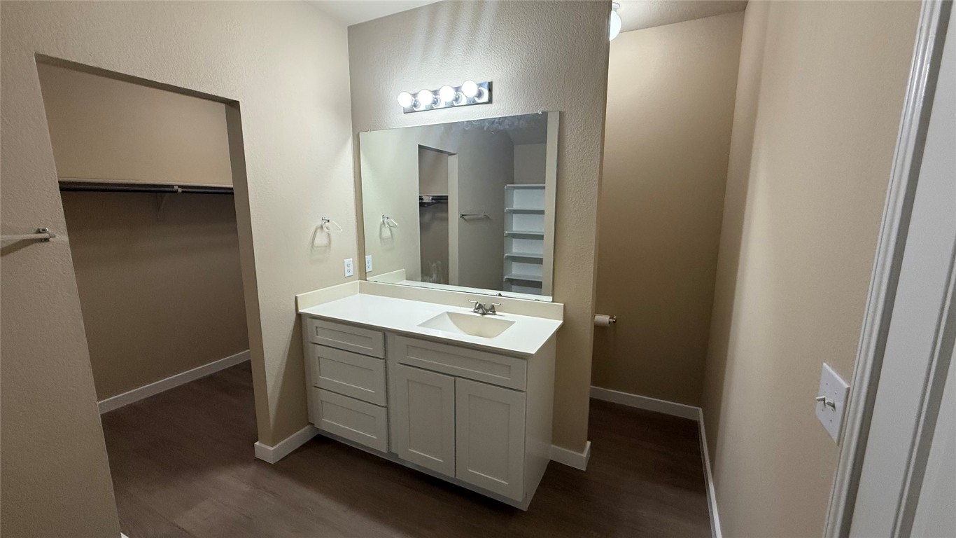 804 Red Tails Drive Austin, TX 78725 - Photo 14 of 14 a bathroom with a sink and mirror