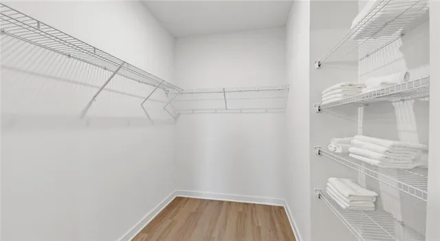 a view of a room with racks on the wall