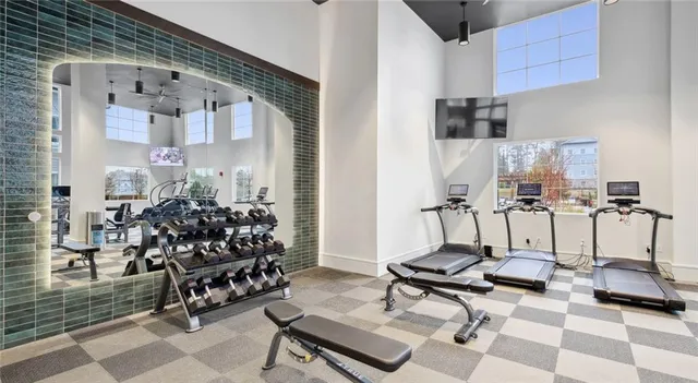 a room with gym equipment