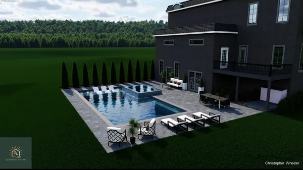 a view of a deck with chair and a yard