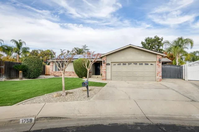 a view of a house with a yard plants and a large tree