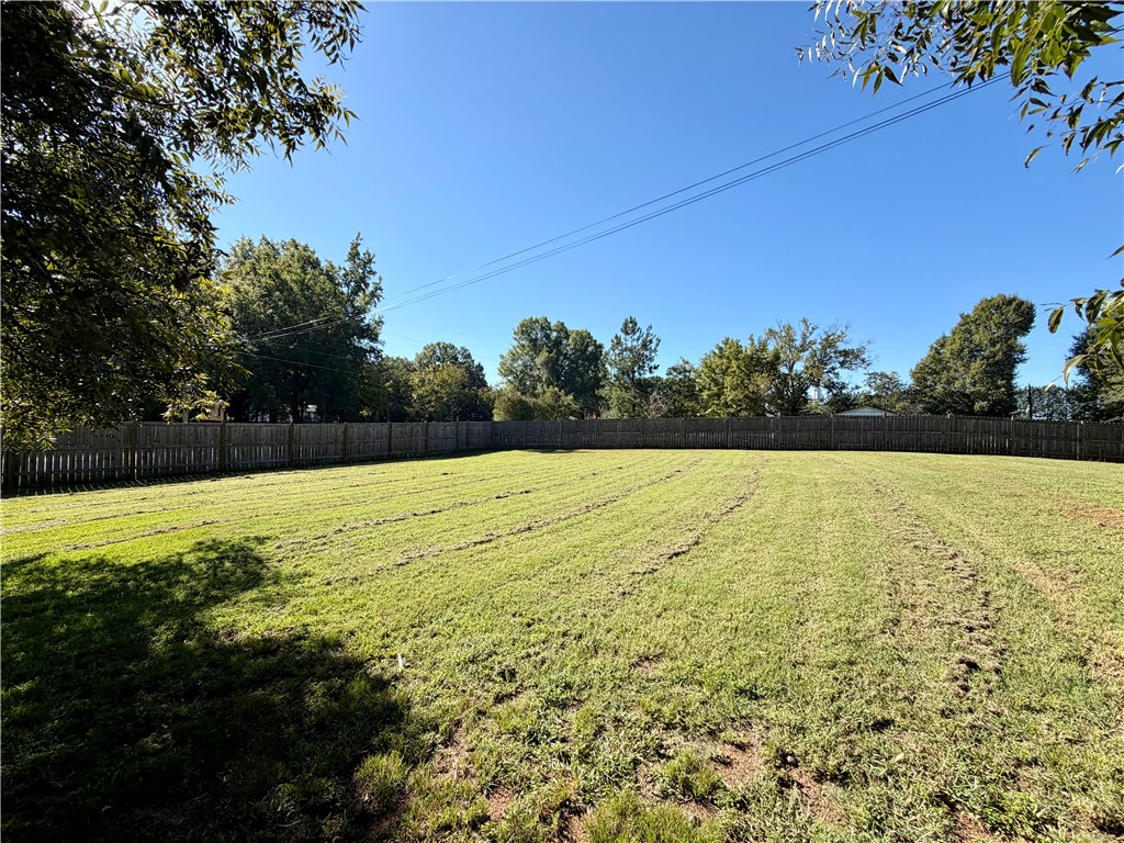 242 Taylor Town Road Abbeville, SC 29620 - Photo 6 of 9 Mature trees frame a spacious, level lawn enclosed by a wooden privacy fence.