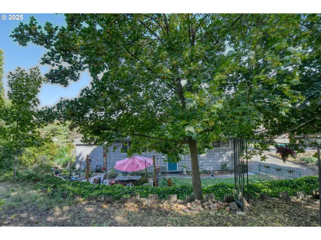 a backyard of a house with lots of green space and a building