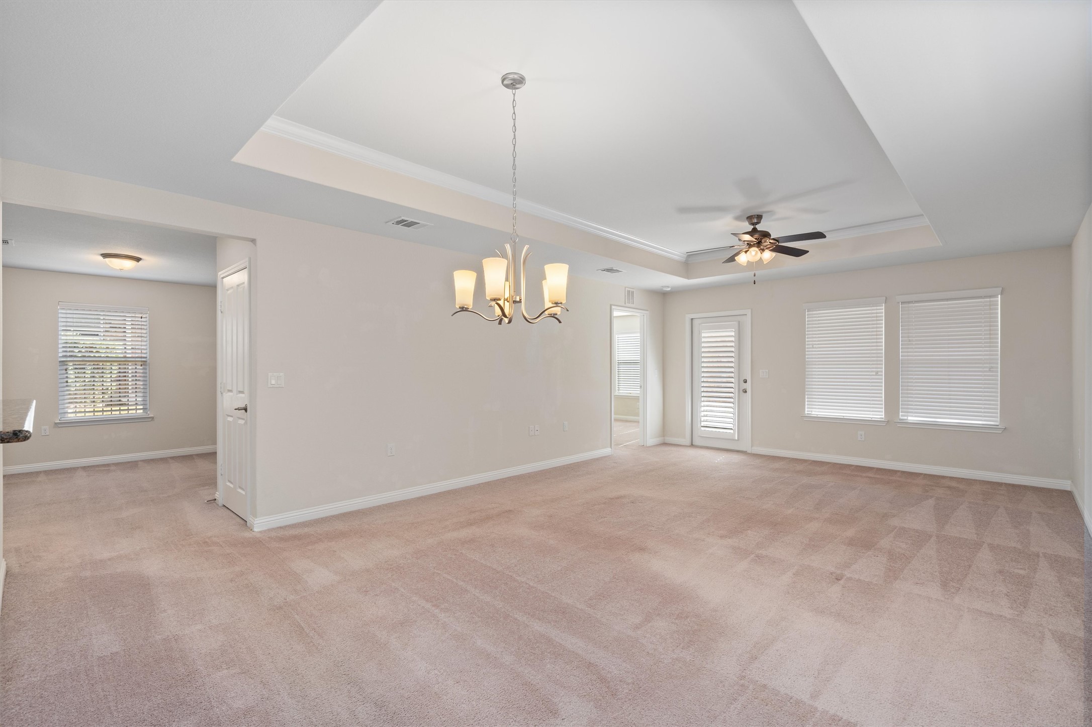 307 Kickapoo Creek Lane Georgetown, TX 78633 - Photo 6 of 30 An elegant tray ceiling and plush carpeting define this spacious living area.