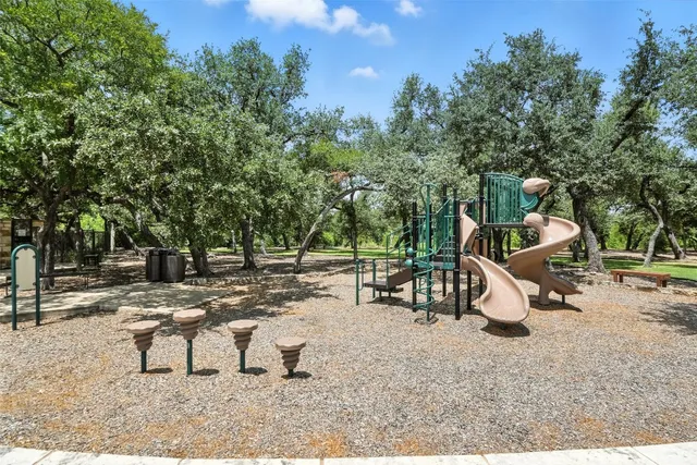 a view of a park with slide