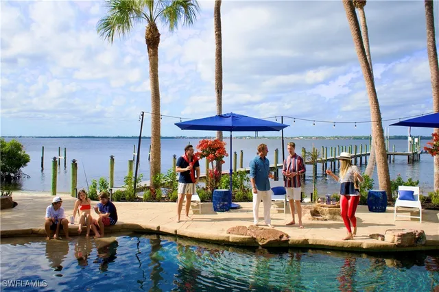 a view of a chairs and tables in patio