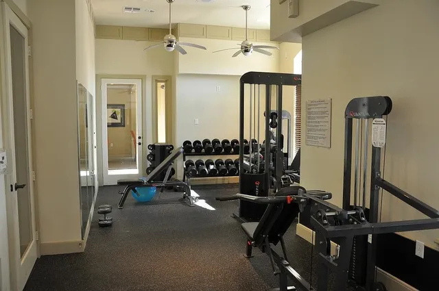 a view of a room with gym equipment