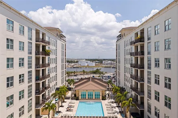 a front view of a multi story building