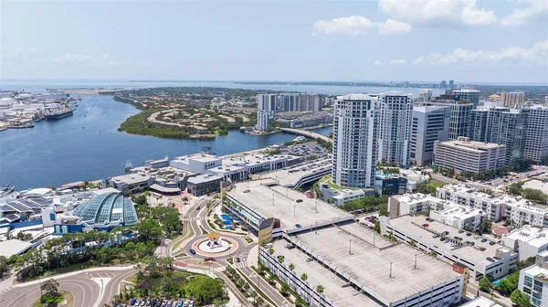 an aerial view of a house with outdoor space