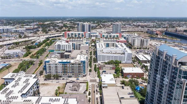 an aerial view of a city