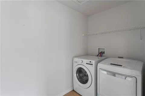 a view of a room with racks on the wall