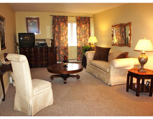 Living Room. As you walk in the front door, the neutral, carpeted living room is on your left, with a large window for lots of light. The air conditioning wall unit comes in handy on those warm, summer days.