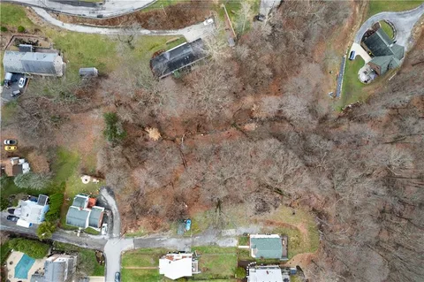 a view of a dry yard with trees
