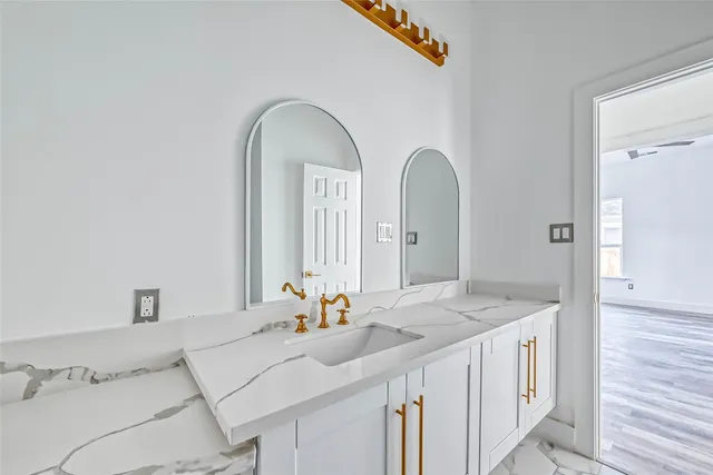 a bathroom with a shower curtain