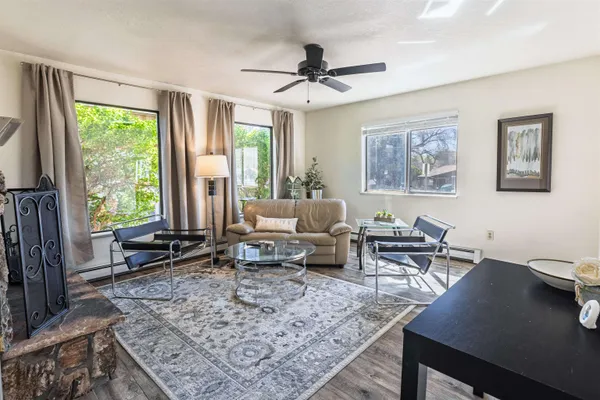 a living room with furniture and a rug