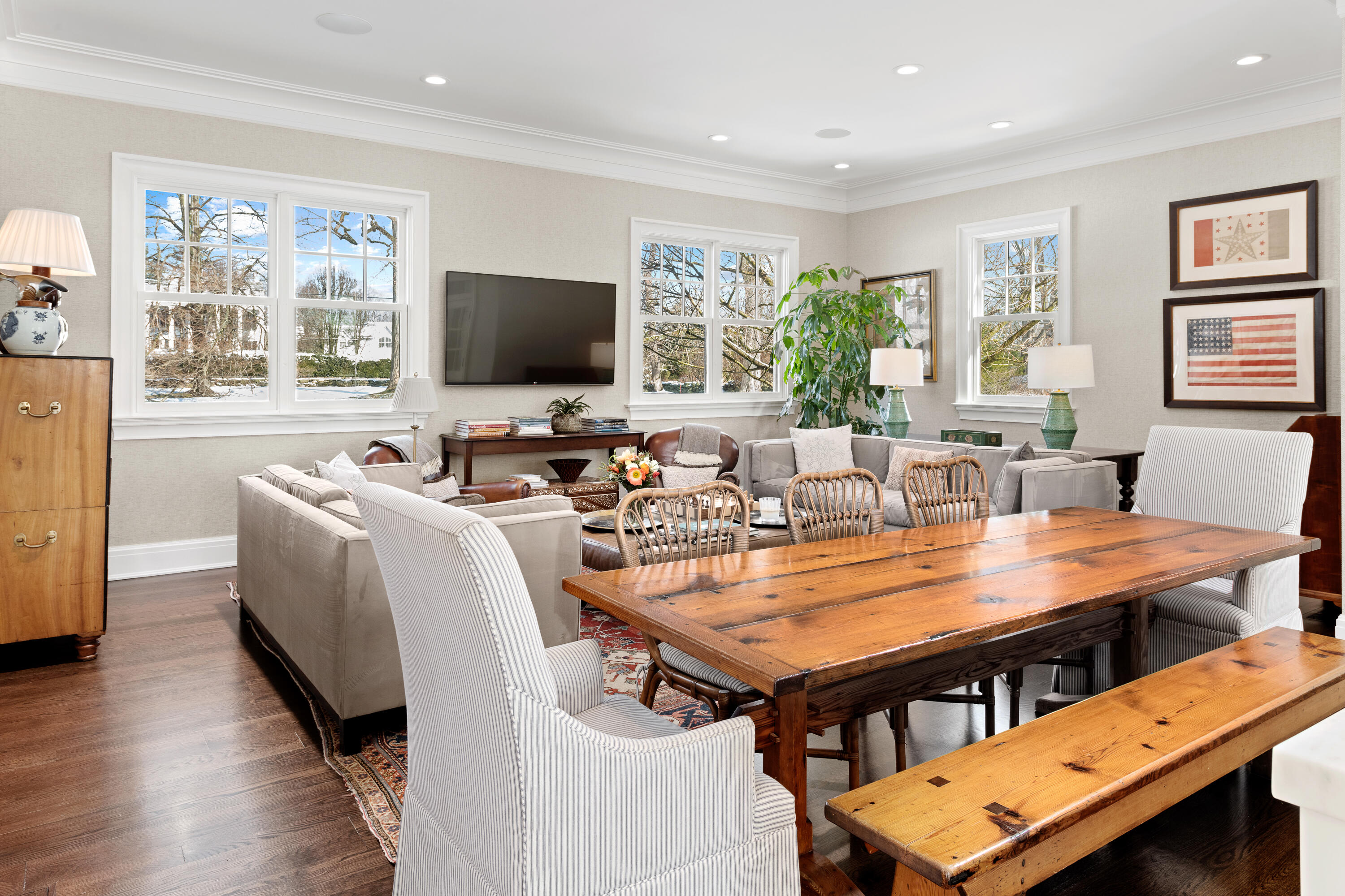 255 Brushy Ridge Road New Canaan, CT 06840 - Photo 14 of 40 a living room with furniture and a flat screen tv