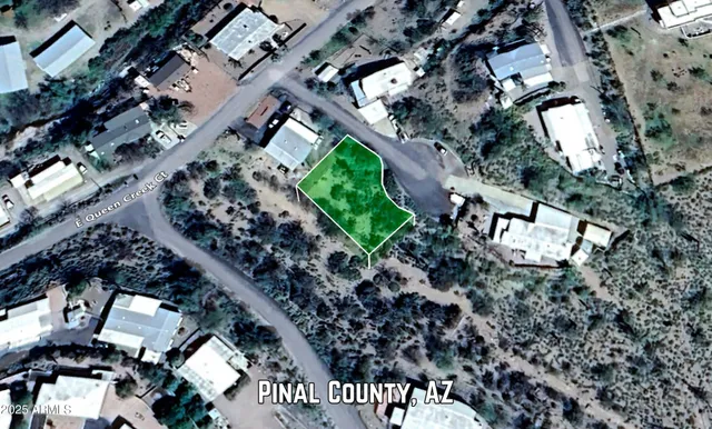 an aerial view of a house with a yard and large tree