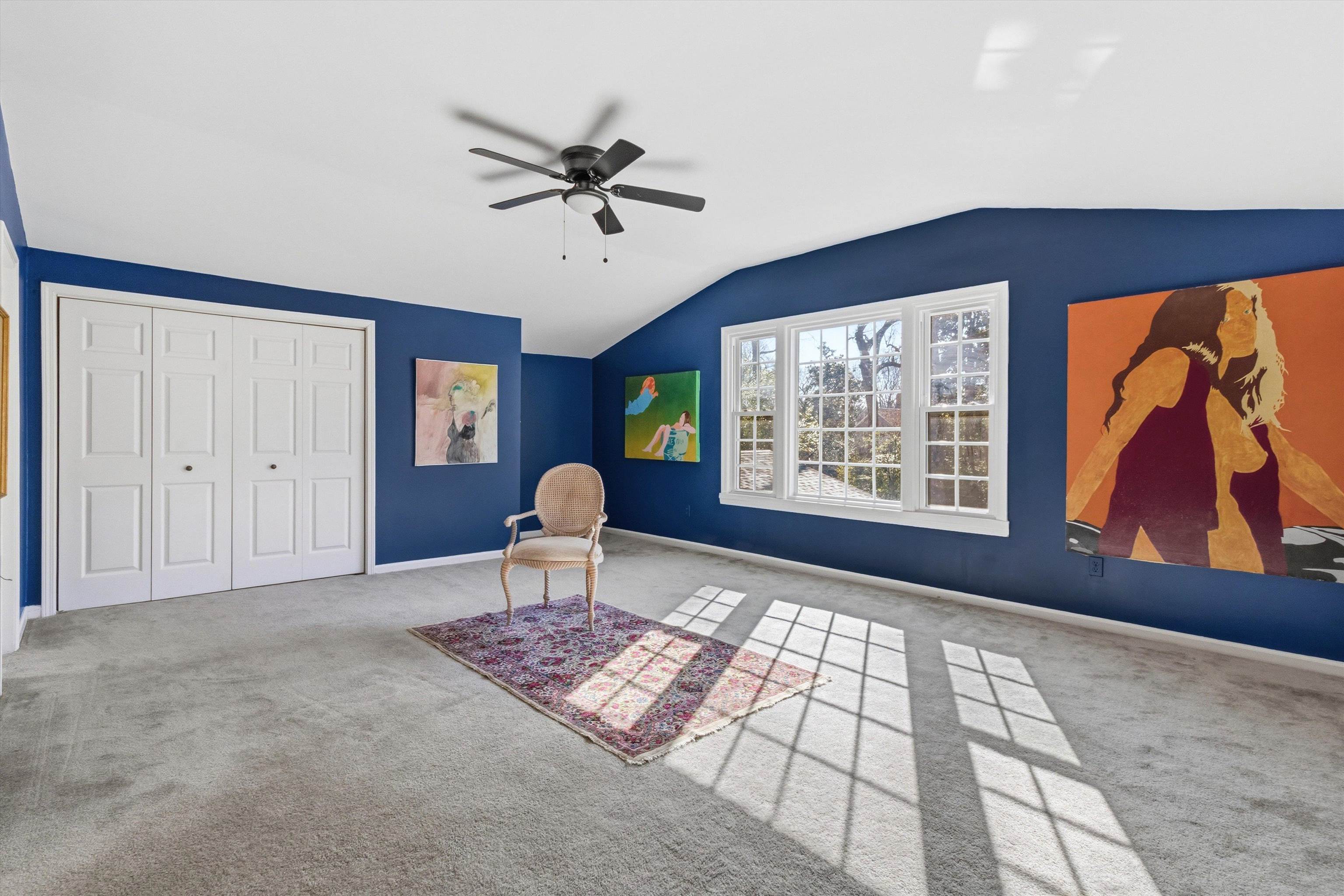 4009 Walnut Grove Road Memphis, TN 38117 - Photo 26 of 38 Sitting room featuring vaulted ceiling, carpet flooring, and a ceiling fan