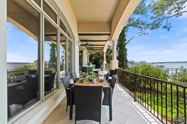 a view of a garden with a lake view