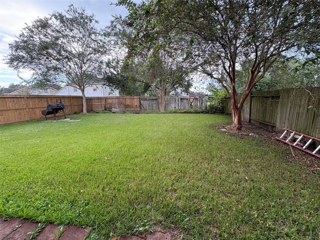 13801 Stark Bridge Lane Rosharon, TX 77583 - Photo 17 of 17 a view of a backyard with large trees and wooden fence