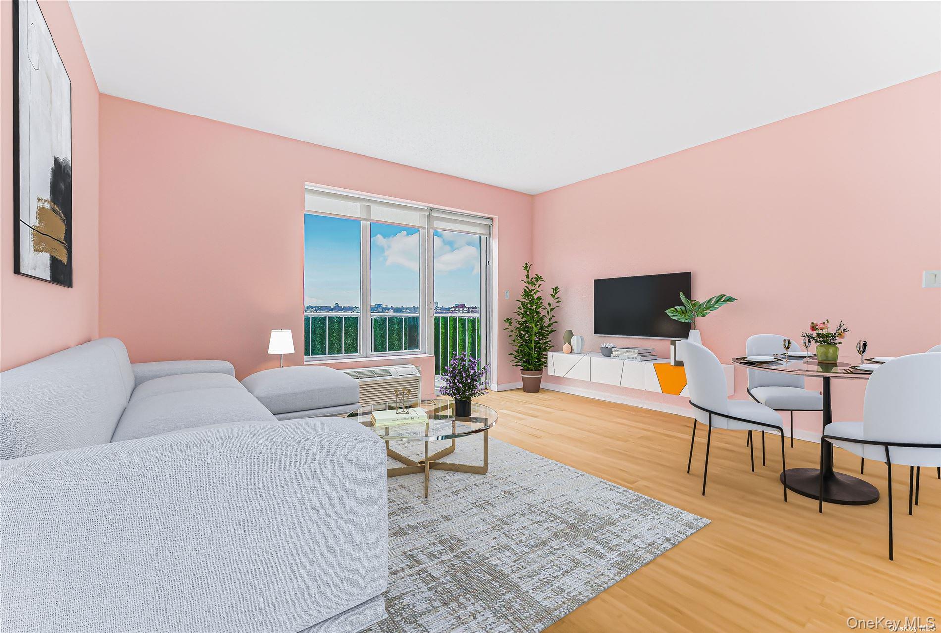 112-02 Northern Boulevard, Unit PHC Queens, NY 11368 - Photo 5 of 24 a living room with furniture and a flat screen tv