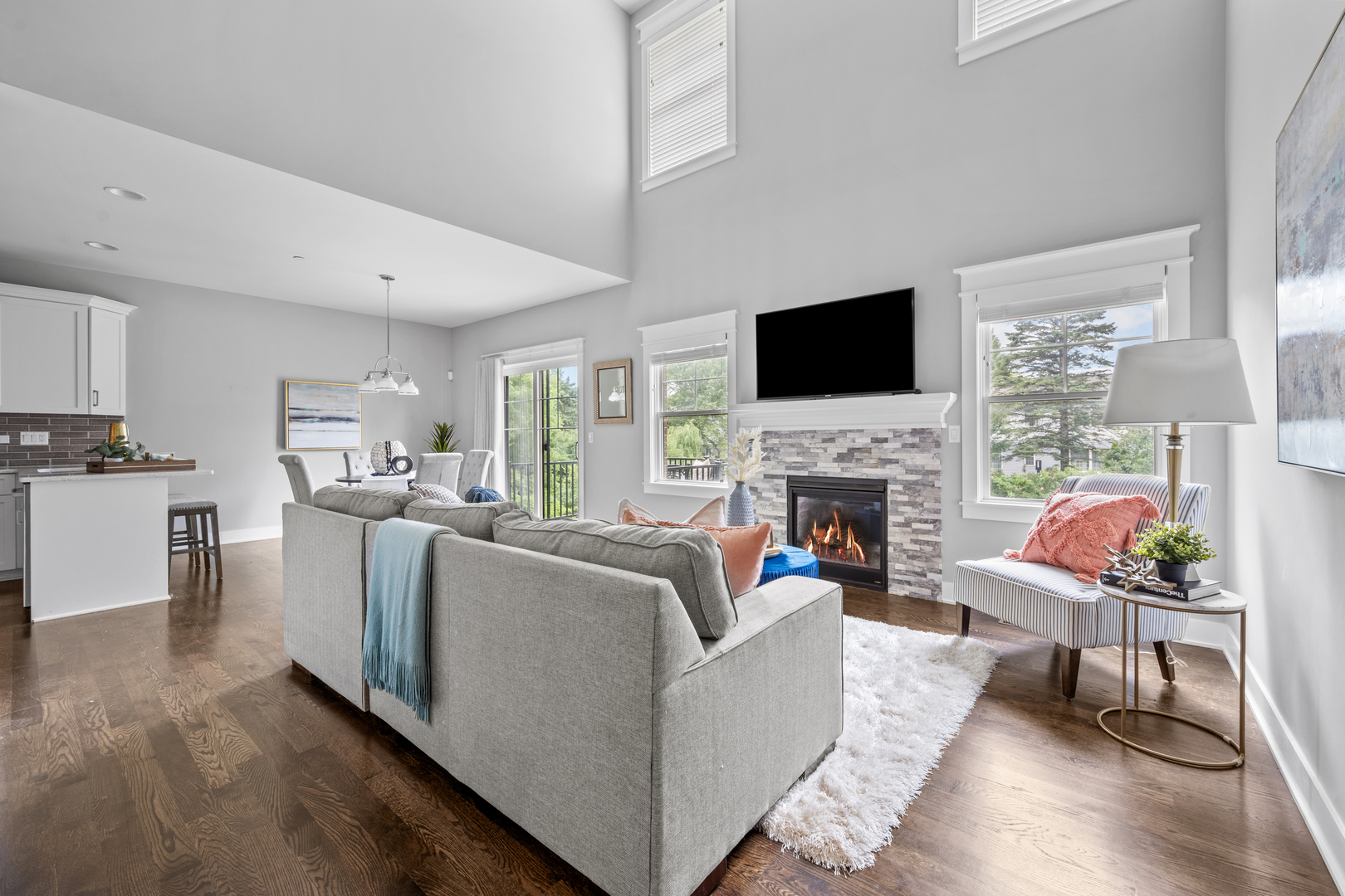 613 Bourbon Lane Naperville, IL 60565 - Photo 4 of 36 a living room with furniture a fireplace and a flat screen tv