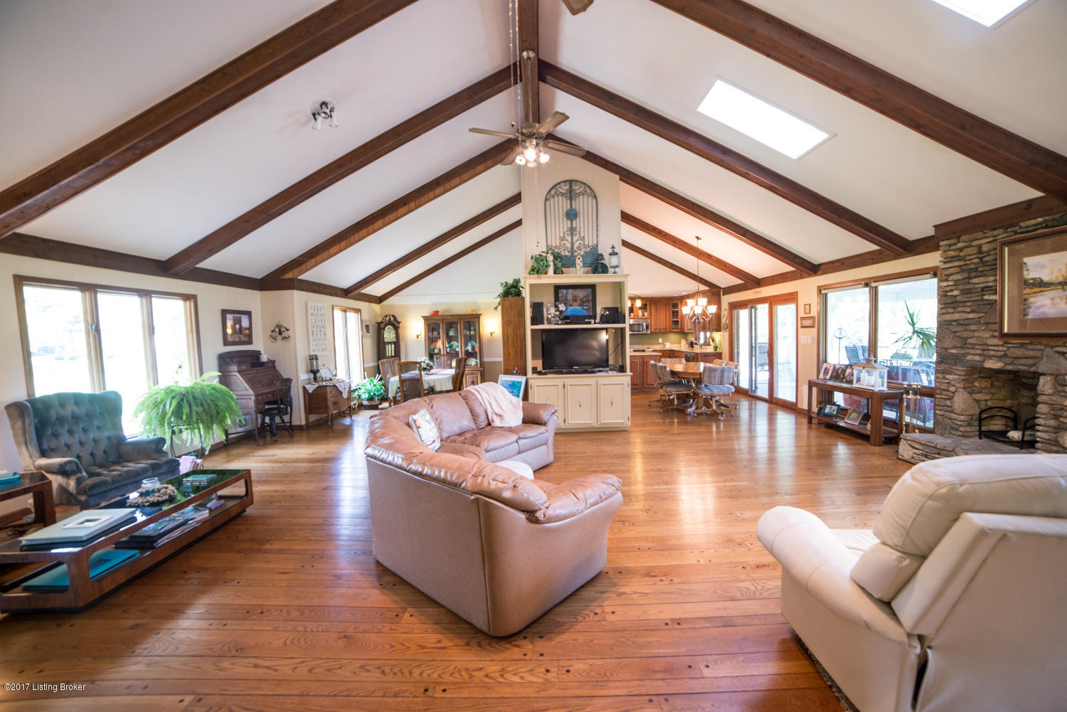 10907 Sun Ridge Road Goshen, KY 40026 - Photo 8 of 71 Tall, vaulted ceilings are highlighted by wood beam framing and skylights-Natural light abounds!
