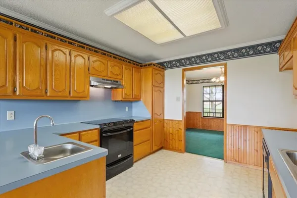 a kitchen that has a sink stainless steel appliances and cabinets