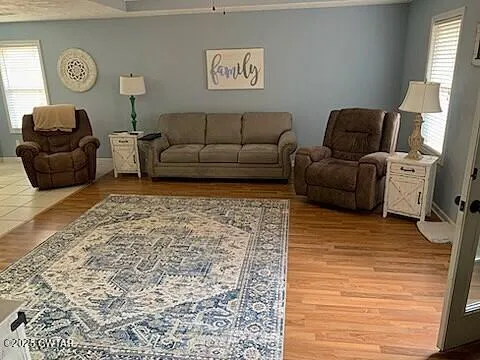 a living room with furniture and a rug