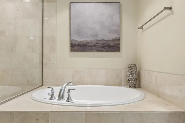 a bathroom with a bathtub