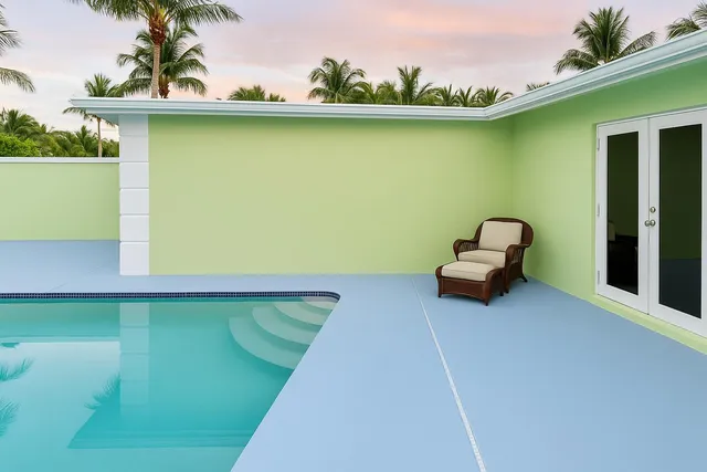 a roof deck with table and chairs