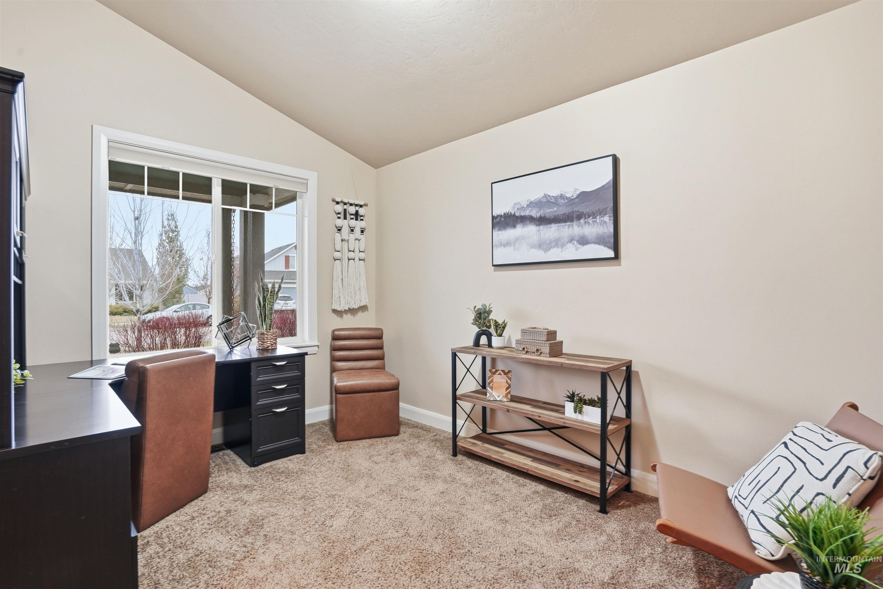 5697 Combermere Drive Eagle, ID 83616 - Photo 28 of 43 Office space featuring light carpet and vaulted ceiling