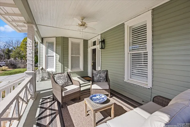 a building outdoor space with patio furniture