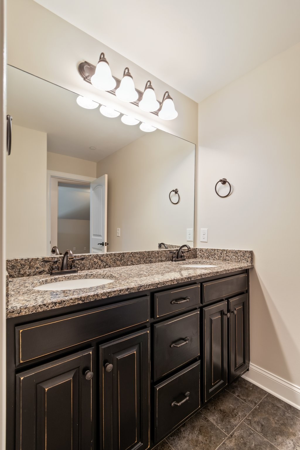 1041 Irish Way Spring Hill, TN 37174 - Photo 31 of 38 a bathroom with a granite countertop sink and a mirror