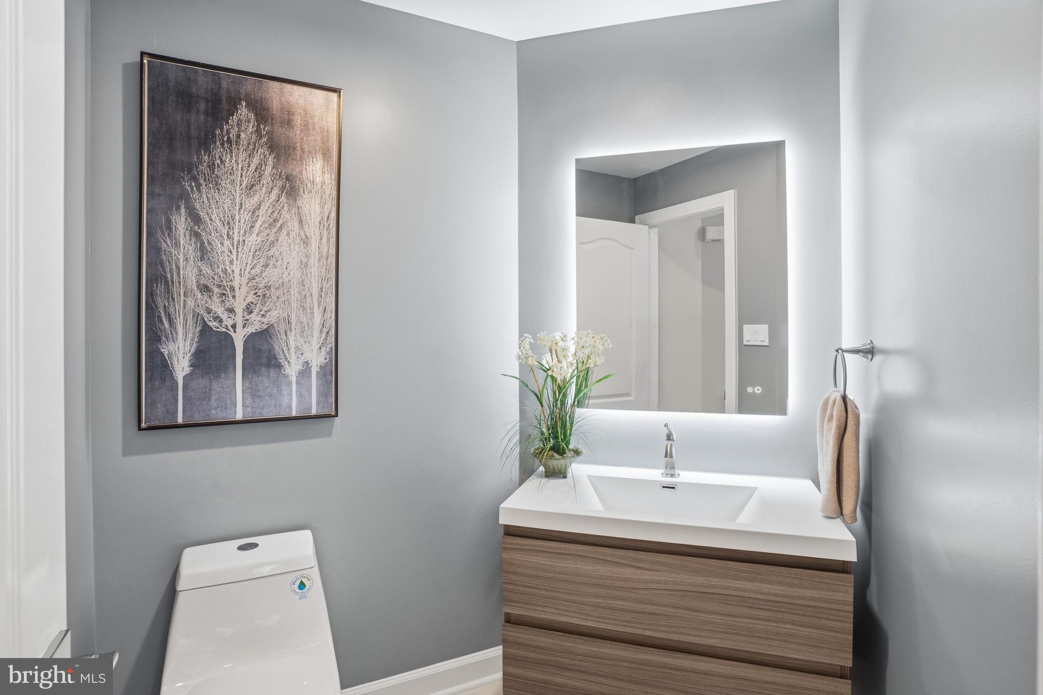 1156 Fieldview Drive Reston, VA 20194 - Photo 40 of 104 a bathroom with a granite countertop sink a toilet and a mirror