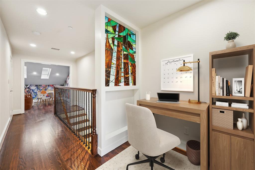 2134 Canton Street Dallas, TX 75201 - Photo 20 of 34 Home office featuring wood finished floors and recessed lighting