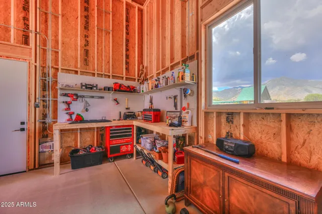 a view of an ocean and a building