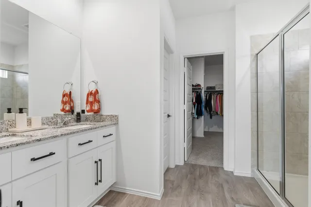 a close view of kitchen cabinets