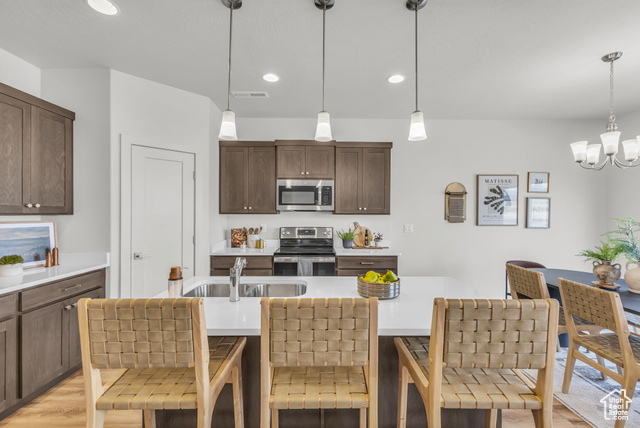 155 East 360th Street East, Unit 10B Fillmore, UT 84631 - Photo 10 of 43 Kitchen featuring a kitchen bar, hanging light fixtures, and stainless steel appliances