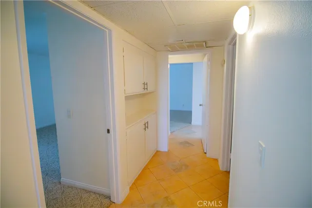 a view of a room with a window