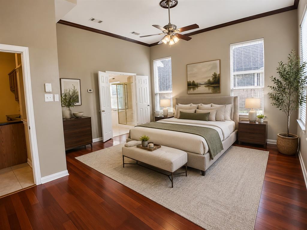 5708 Rickshaw Lane Plano, TX 75094 - Photo 15 of 28 Spacious room featuring hardwood flooring, vaulted ceiling, and crown molding