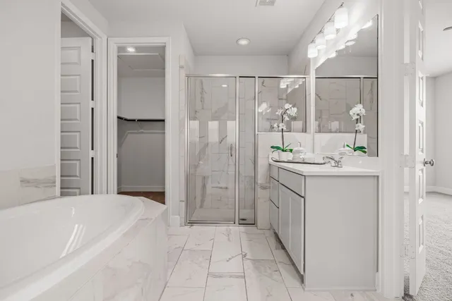 a bathroom with a shower and a sink