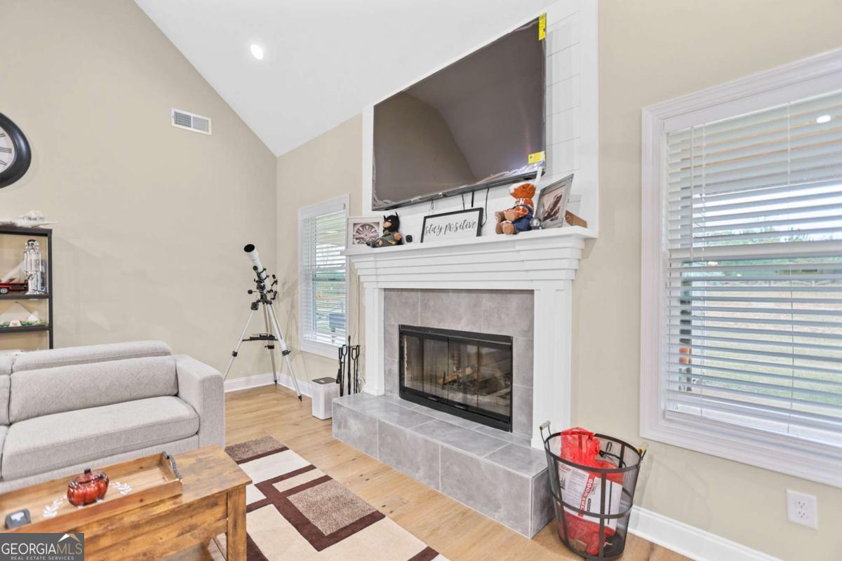294 Conner Lane Williamson, GA 30292 - Photo 20 of 62 a living room with furniture a flat screen tv and a fireplace